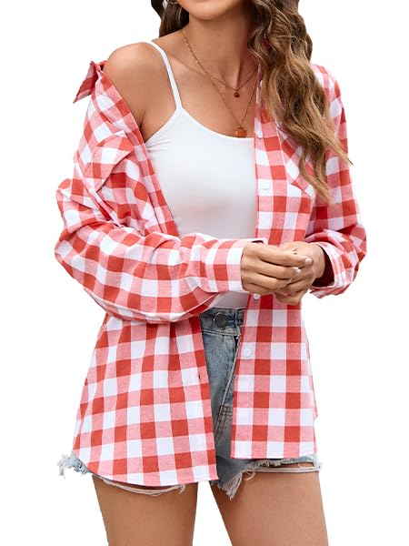 Stamain Rot Kariertes Hemd Damen Bluse Langarm Trachtenbluse Oktoberfest...