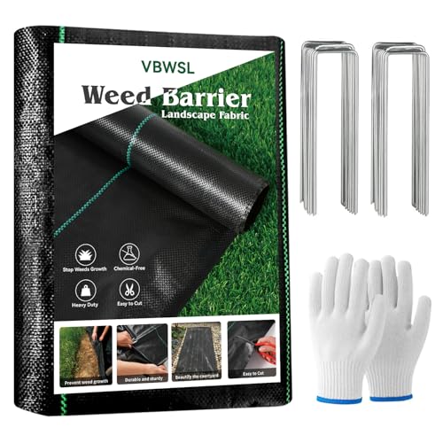 VBWSL Weed Fabric Barrier Heavy Duty, 5FTx100FT 3.2oz Garden Weed Blocker Fabric, Landscaping Fabric, Weed Control Fabric Ground Cover Gardening Mat