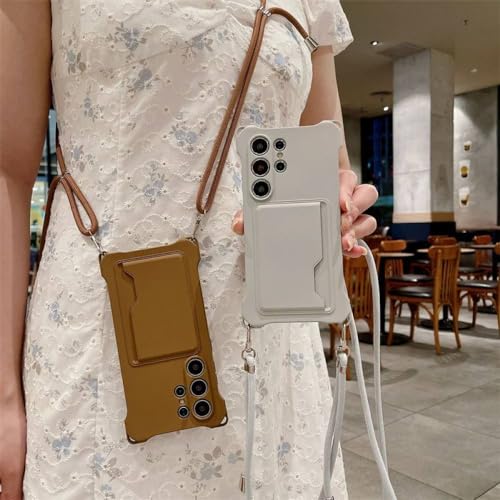 Étui pour Samsung A15 lanière antichoc avec sac carte couverture arrière silicone marron