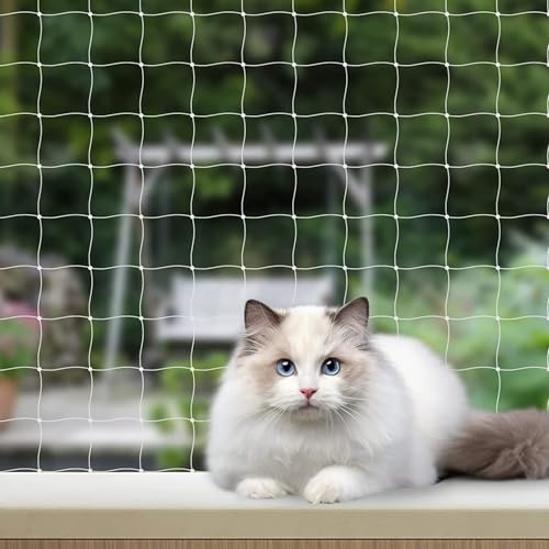 Nylon Filet Chat Balcon sans Percer 3 × 5 M, Filet de Protection Chat en Nylon Transparent, Résistant aux UV et Aux Intempéries, Protection Fenetre Anti...