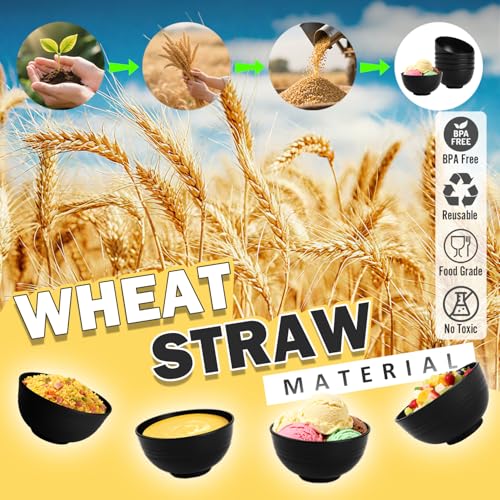 Image of Wheat Straw Small Bowls Set of 6, Unbreakable 10 OZ Mini Dessert Bowls, Snack Bowl for Kitchen, Picnic, Microwave & Dishwasher Safe Bowl Set for Ice Cream, Fruits, Appetizer, Black