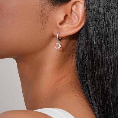 925 Sterling Silver Earrings for Women, Moon and Star Dangle Drop Hoop Earring Celestial Jewelry Gifts for Everyday Wear3