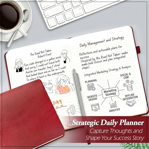 Image of GLUN Soft Touch PU Leather A5 Notebook, Red Cover Portable Pocket Diary Notepad with Schedule, 252 Writing Pages for Home, School & Office Use