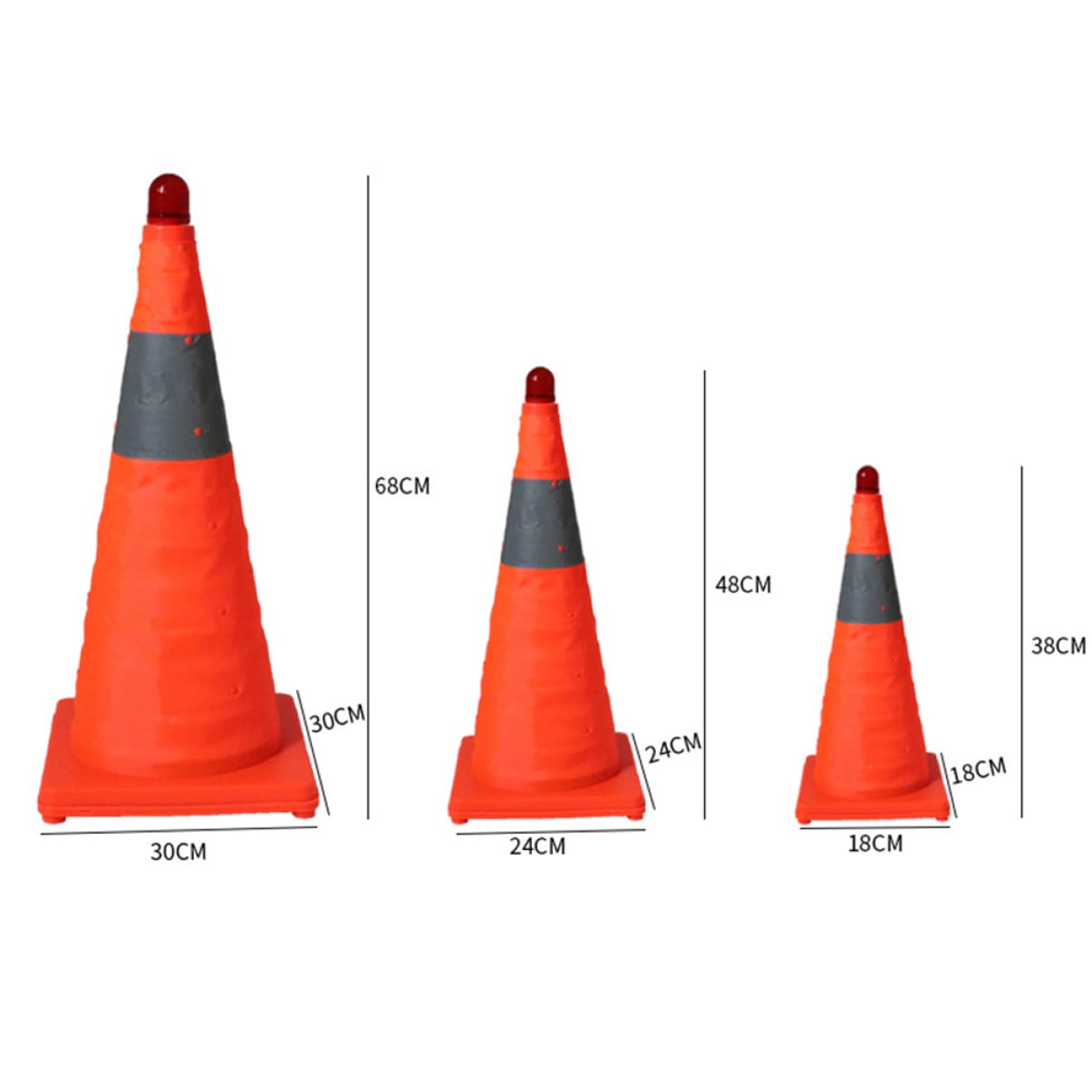 Cône Réfléchissant Pliable avec Lampe LED, 1 Pièce | Orange, Bandes Réfléchissantes, Facile à Transporter, Livré avec 2 Piles Aaa