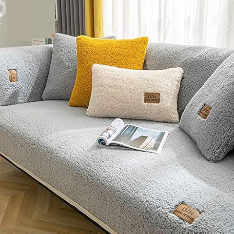 Suuki Sofa Slipcover,sofa covers Lounge,Thick plush sofa couch cushion,1/2/3/4 seater sofa covers for cats dogs,autumn winter Lamb cashmere sofa saver shield-Light_grey_110*210cm Cover