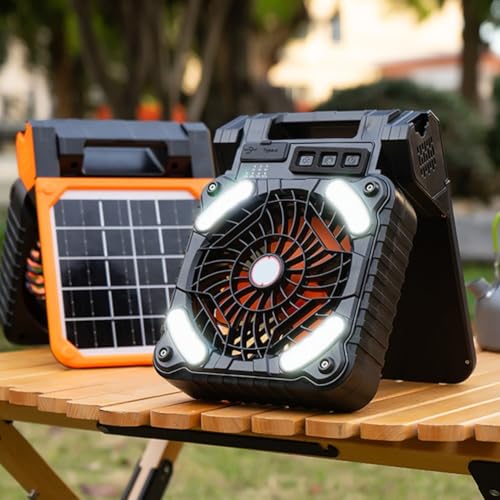 Ventilador solar portátil recargable de 5200 mAh y luz exterior para senderismo 3