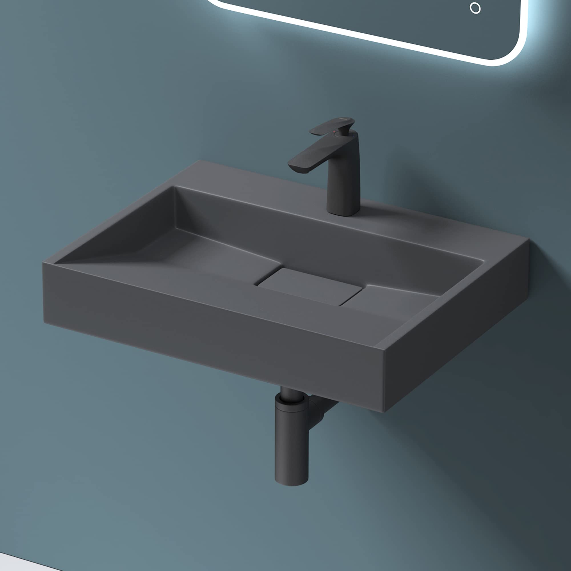 Mai & Mai 50x38x11cm Sink Col19 in matt Anthracite with tap Hole 