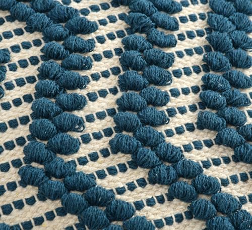 Image of TIB Premium Boho Decorative Throw Cushion Covers, 16 x 16 cm, Set of 2, Cotton. (Zig Zag Navy Blue)-230 TC