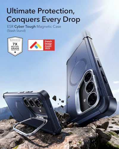 ESR for Samsung Galaxy S26 Phone Case with Stash Stand, 7X Military-Grade Drop Protection, Shock-Absorbing Rugged Cover, Compatible with MagSafe Accessories, Cyber Series, Navy Blue — view 2