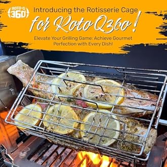 ROTO-Q 360 Family Rotisserie Kit – Non-Electric Wind-Up Spit Roaster with Tumble Basket, Flat Cage, Skewer Set & Mat for Grill, Oven, Smoker, Portable BBQ Cooking, Tailgating, or Camping Use