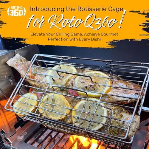ROTO-Q 360 Family Rotisserie Kit – Non-Electric Wind-Up Spit Roaster with Tumble Basket, Flat Cage, Skewer Set & Mat for Grill, Oven, Smoker, Portable BBQ Cooking, Tailgating, or Camping Use