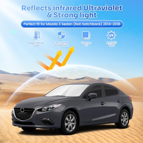 Image of Canvcle Window Shades for 2014-2018 Mazda 3 Mazda3 Sedan (Not Hatchback) Accessories Windshield Sun Shade Side Rear Window Covers Sunshade Sun Visor Shield Privacy Protection for Camping Black 6PCS