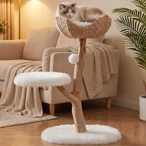 Árbol para gatos de madera maciza, 35" estilo Boho miniatura 3