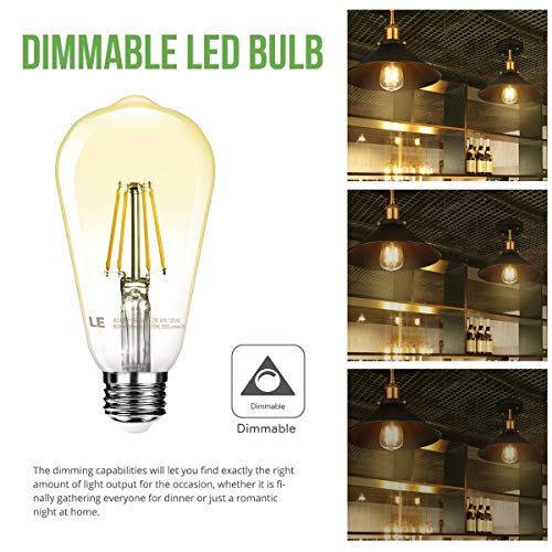 LE ST64 E26 Vintage Edison LED Bulbs, Dimmable, 4W 350 lm, 40W Incandescent Equivalent, Wide Beam Angle, Pack of 6 - image 3