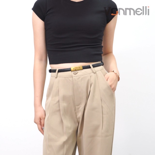 VONMELLI Cintura in Pelle PU Regolabile per Donna - Elegante Cintura Sottile per Abiti, Vita Alta, Gioiello - Per Vestito, Pantaloni, Jeans - Oro, Bianco, Taglia S
