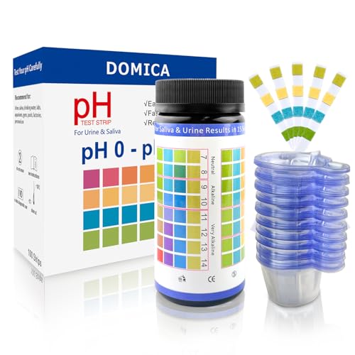 pH Test Strips for Urine Saliva 100 Ct with 100 Cups, (Range 0-14) 4 in 1 pH Testing Strips or Human Body Alkaline Acid, Orak pH, Water pH, Fast 15-Second Results Home Pee Test