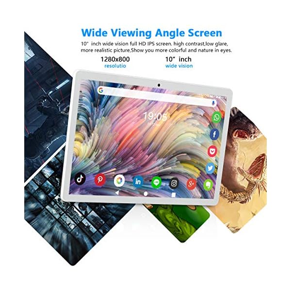 Tablet-101-Inch-Android-90-Pie-Tablet-PC-with-32GB-ROM128GB-Expand-Dual-Sim-Card-2MP-5MP-Camera-WiFi-Bluetooth-GPS-Quad-Core-IPS-HD-Display-Google-Certified-Tablet2020-Newest-Silver Tablet 10.1 Inch, Android 9.0 Pie Tablet PC with 32GB ROM/128GB Expand, Dual Sim Card 2MP+ 5MP Camera, WiFi, Bluetooth, GPS, Quad Core, IPS HD Display, Google Certified Tablet【2020 Newest Silver】