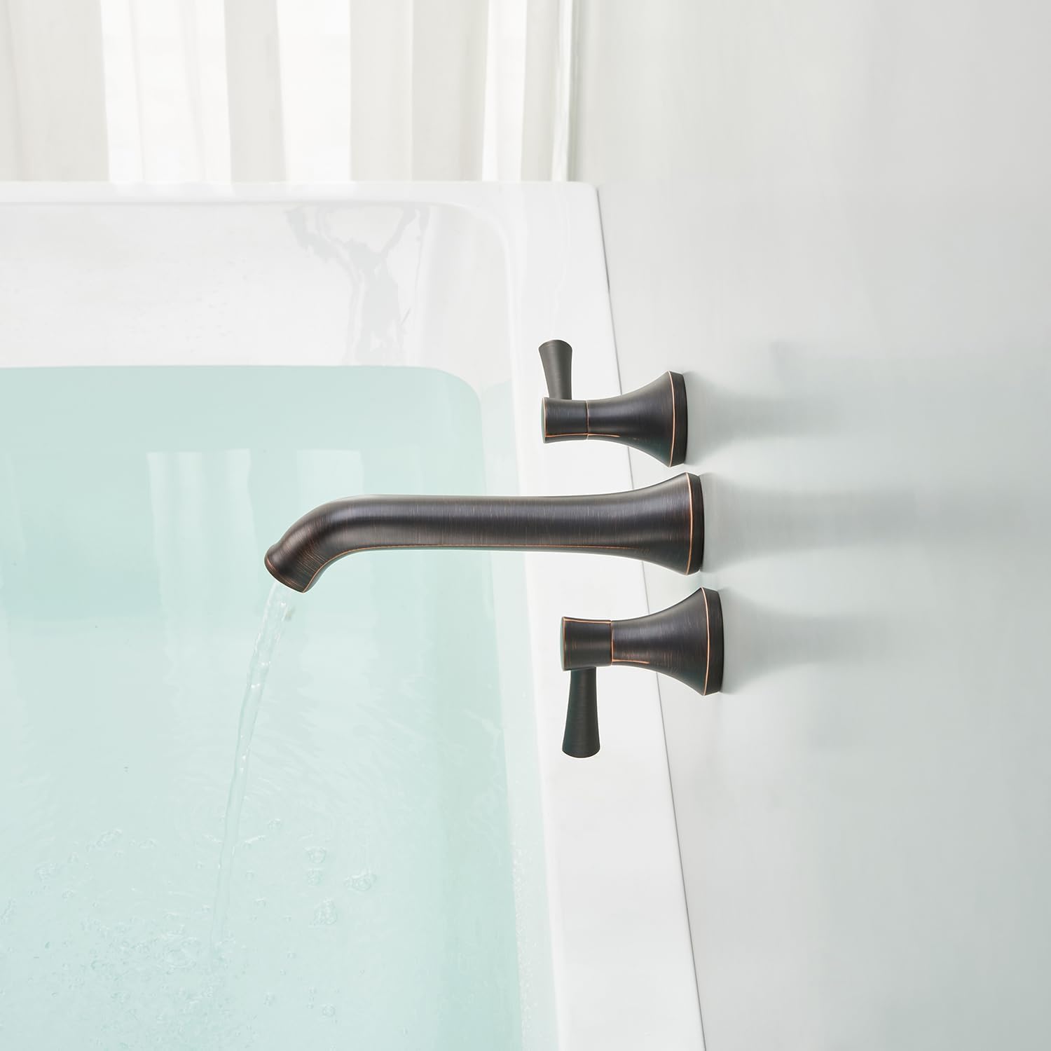 Wowkk Wall Mount Tub Filler Brass Tub Faucet Oil Rubbed Bronze Bathroom Bathtub Faucets with 2 Handles