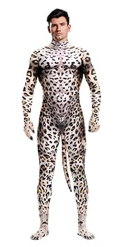 Amazon | ヒョウ柄 豹柄 全身タイツ しっぽ付き メンズ 着ぐるみ