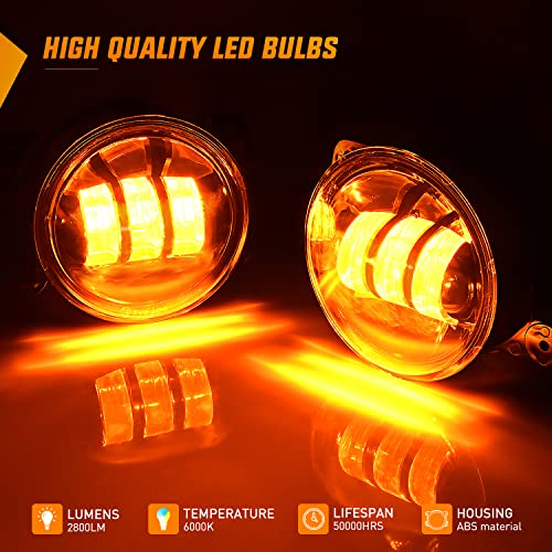 Image of Nilight 4 Inch LED Fog Light Assembly Compatible with 2007 2008 2009 2010 2011 2012 2013 2014 2015 2016 2017 2018 Jeep Wrangler JK Unlimited JKU w /Conversion Cable Amber Lamps