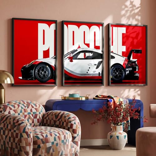 Image of HOMESY Sports Car Framed Posters Gift Items for Boys Room | Wall Decoration for Bedroom Living Room Office Gaming Room Decor | Sports Car Poster with Frame for Wall Decor Set Of 3 Size (10x13 inch, BLACK)