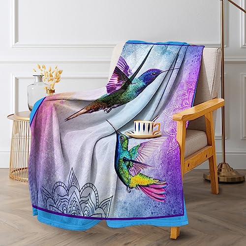 Blessliving Hummingbird Mandala Flannel Fleece Blanket Purple Floral Print Throw Blanket For Bird Lovers Super Soft Lightweight Bird Flower Pattern Vintage Blanket 30"X40" #TOP1