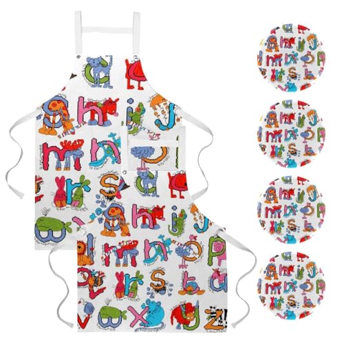 Lot de 2 tabliers de cuisine multicolores motif alphabet animaux pour serveuse
