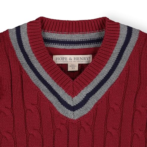 Image of Hope & Henry Boy Baby Boys' Organic Long Sleeve V-Neck Cricket Sweater, 18-24 Months, Dark Red with Gray