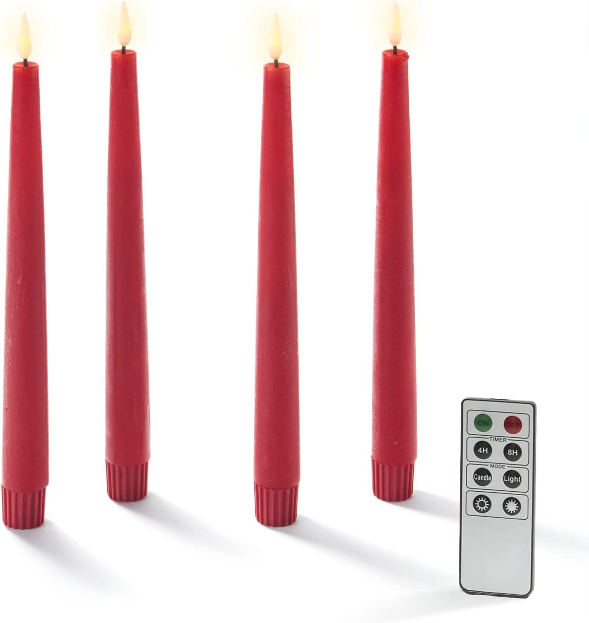 Red Flameless Taper Candles 9 Inch, 4 Pack, Battery