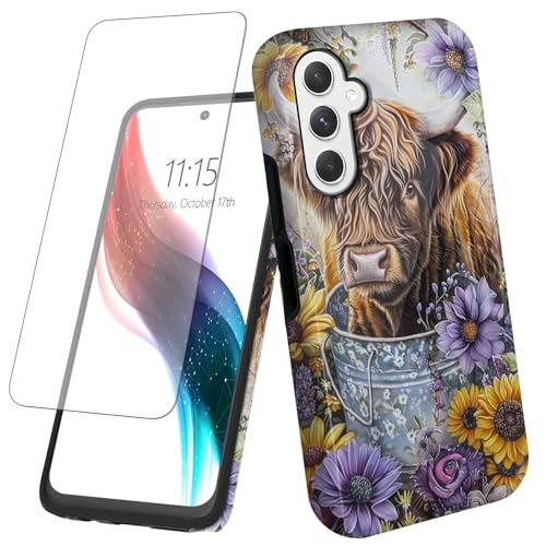 Coque Samsung S25 FE 5G avec protège-écran silicone et PC motif vache