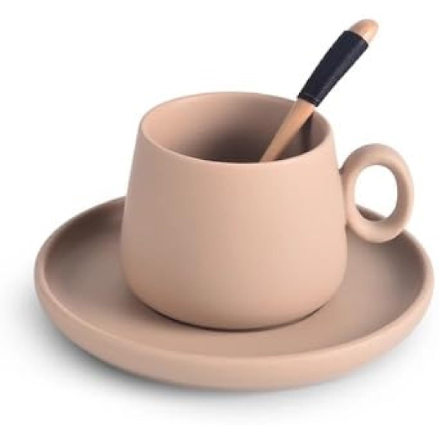 Tazas De Cafe Taza De Café Porcelana, Juego Tazas Cerámica, Leche Flores Capuchino Simples, Vaso Té(Khaki)