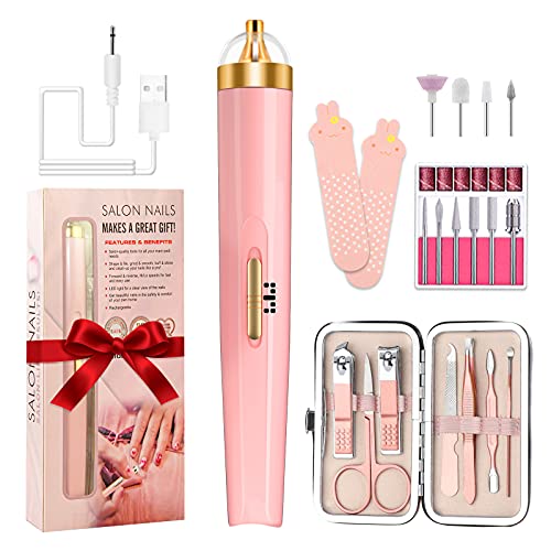 Disen Electric Cordless Toe File Nail Drill Machine Kit for Acrylic Nails Portable, Rechargeable Wireless Finger Nail Drill Polisher Nail Efile with Drill Bits Manicure Pedicure Salon Nail Kit