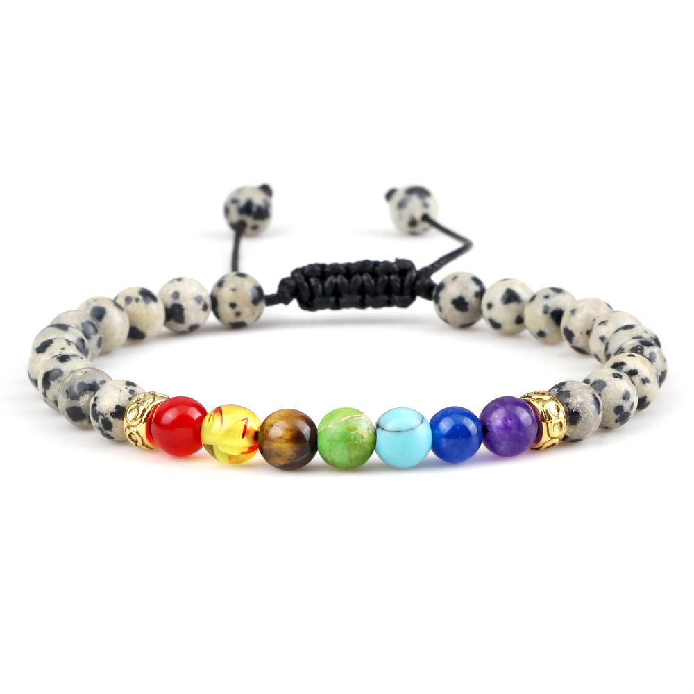 YCTTKDD Pulseras de Roca de Lava de 7 Chakras, Pulsera de Cuentas de ónix de malaquita y Piedra de Ojo de Tigre Natural de 6mm, brazaletes de meditación curativos