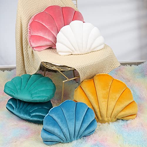 Yi-gog Sea Princess Seashell Decorative Pillow,1 Velvet Throw Pillowcases Sea Ocean Theme Seashell Conch Decorative Pillowslip Home Office Decor Seashell Shaped Pink 18 X 13 inches