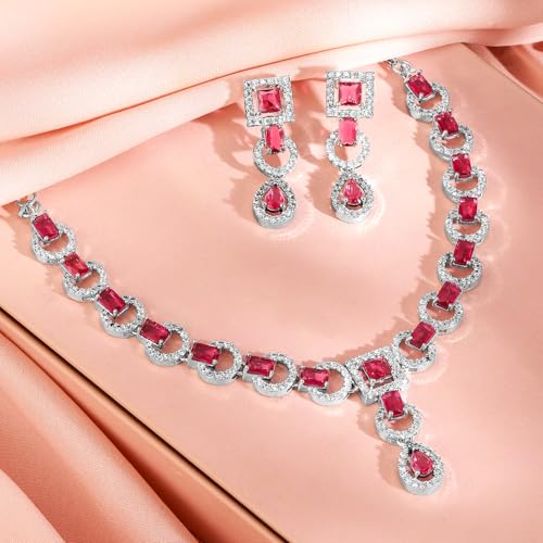 Image of Rubans American Diamond Zirconia Necklace Set Stylish Jewellery Gift for Women & Girls