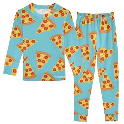 Pajama Sets Long Sleeve Pizza Slices on Blue Soft Comfy Sleepwear 2 Piece PJS 3-8T