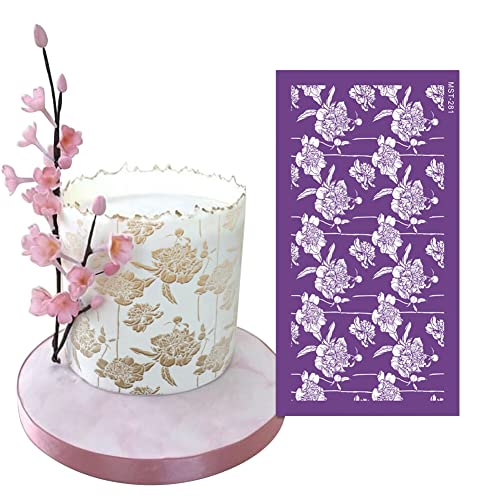 Flower Mesh Cake Stencils for Royal Icing,Cake Stencils Decorating Buttercream,Rose Floral Cake Lace Stencil,Templates Floral Wedding Cake Molds Cookie Dessert Spray Flower Edge Molding Baking Tool