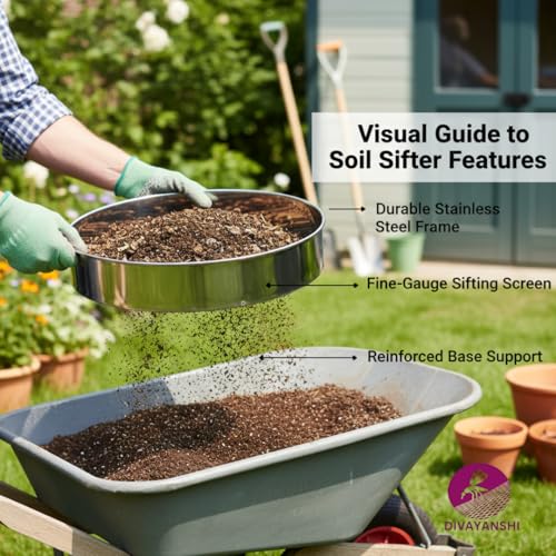 Image of DIVAYANSHI Heavy Duty Soil Sifter for Gardening & Compost | Durable Metal Mesh Screen for Soil, Sand, Gravel & Rock Filtering | Garden Tool for Home, Nursery & Landscaping Use