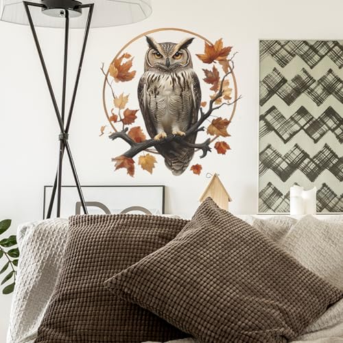 Vinilo decorativo búho de acuarela otoño, removible e impermeable miniatura 6