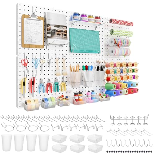 FZK Peg Board, 82PCS Metal Pegboard Wall Organizer Kit. Heavy Duty Pegboard, Peg Boards, Pegboard...