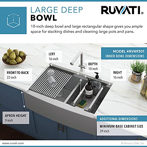 Ruvati Rvh9301 Apron Front 16 Gauge 36" Kitchen Double Bowl Sink, Stainless Steel #TOP4