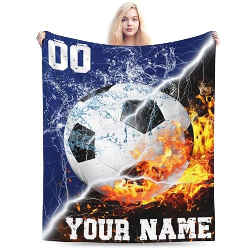 Homieblanket Custom Soccer Blanket with Name No. for Women Men, Personalized Cool Soccer Themed Design Printed Throw Blankets for Teens Adults Lap, Chair Sofa, Giftable Blanket, 50