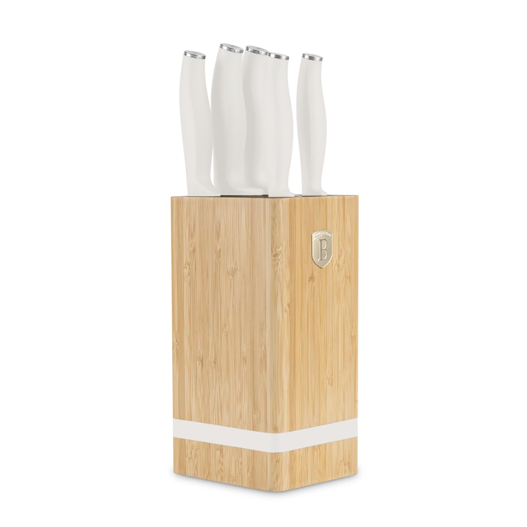 Berlinger Haus Lot de 6 couteaux en acier trempé inoxydable 3cr13 avec support en bambou/crème mat/collection Sahara