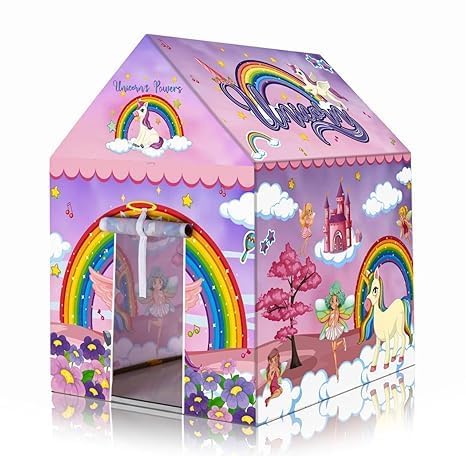Image of Colorfull and Light Weight Children Play Tent House for 3-10 Years Old Kids Girls and Boys Light Weight and Foldable Children Toys, Indoor and Outdoor Kid Tent House (Doll) (Unicorn)