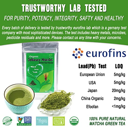 Efoofan Organic Matcha Green Tea - Culinary Grade (3.5Oz) - Japanese Sencha Tea Flavor - Shade Grown & First Harvest - Suit For Cooking, Baking, Blends Or Latte - Pure Natural And Unsweetened #TOP1