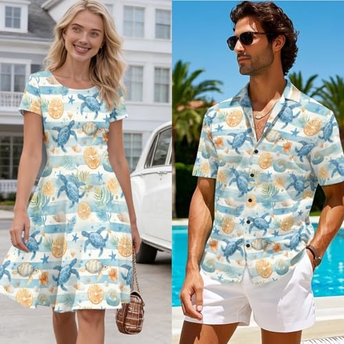 Image of AFPANQZ Couple Matching Outfit Casual Men's Button Down Shirt or Short Sleeve Summer Sundresses Dresses for Women 2026