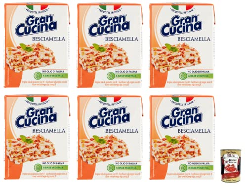 Gran Cucina Besciamella - Crema a base de plantas, salsa Bechamel para cocinar sin aceite de palma, 200 g + lata de 400 g de Polpa di Pomodoro