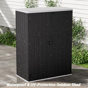   KINYING-Outdoor-Storage-Cabinet-Waterproof-57-Cuft-Resin-Vertical-Outdoor-Storage-Shed-for-Patio-Furniture-Garden-Tools-Pool-Accessories-Mower-Storage-Black