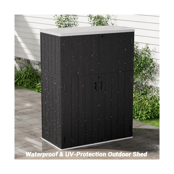   KINYING-Outdoor-Storage-Cabinet-Waterproof-57-Cuft-Resin-Vertical-Outdoor-Storage-Shed-for-Patio-Furniture-Garden-Tools-Pool-Accessories-Mower-Storage-Black