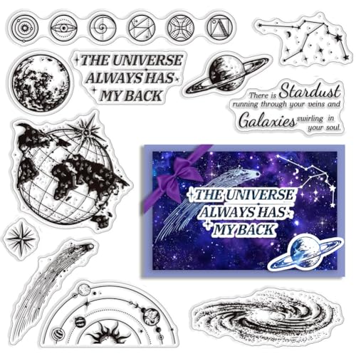 CRASPIRE Planeta Universo Sello de Goma Transparente Galaxia Astronomía Tierra Sellos de Silicona Transparentes Vintage Sello para Diario Fabricación de Tarjetas DIY Scrapbooking Álbum de Fotos Hecho